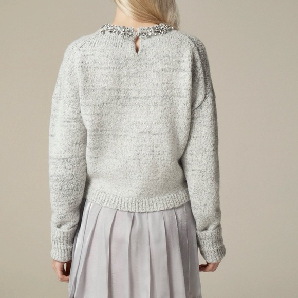 NWT J Crew embellished rhinestone gray sweater - Picture 3 of 12